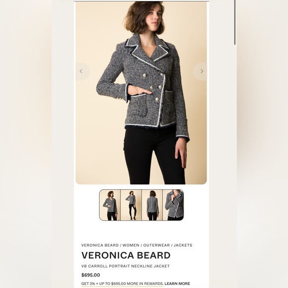 Veronica Beard Carroll Tweed Boucle Blazer Size O Navy White Knit Fringe Jacket